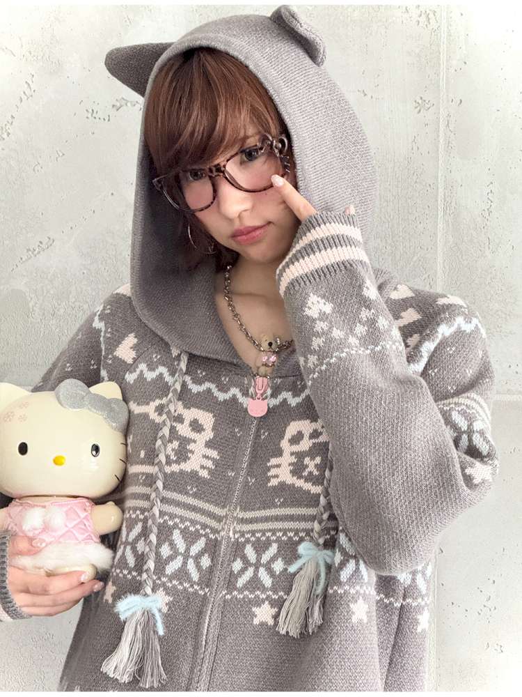 Ghost Horse Grey Fair Isle Hooded Jacket【s0000014697】