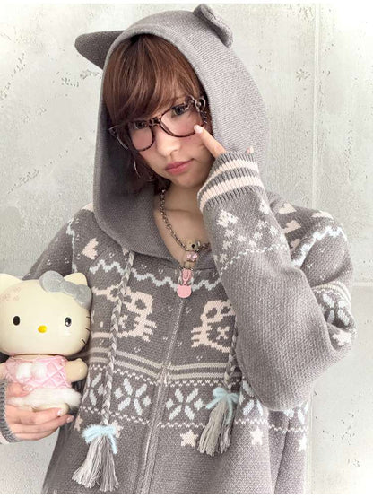 Ghost Horse Grey Fair Isle Hooded Jacket【s0000014697】