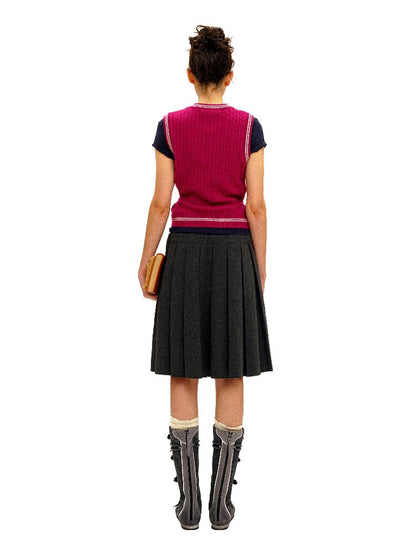 Contrast Twist Bow Woolen Vest【s0000016098】