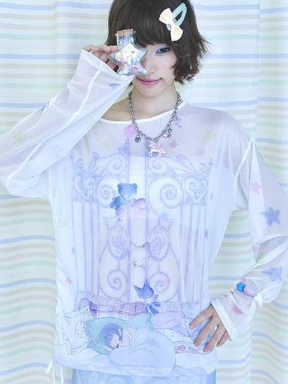 Mesh Long Sleeve Cover-Up T-Shirt【s0000017478】