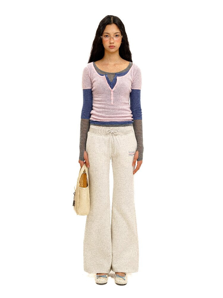 Lightweight U-neck Contrast Sweater【s0000016096】