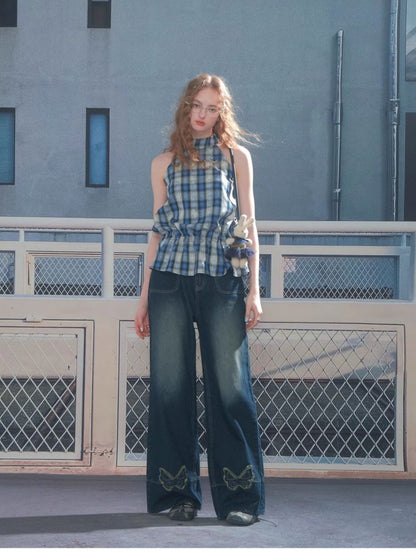 High-waisted thin straight wide-leg jeans【s0000013376】