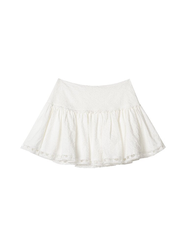 White Textured Lace Puffy Skirt【s0000015871】