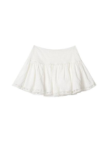 White Textured Lace Puffy Skirt【s0000015871】