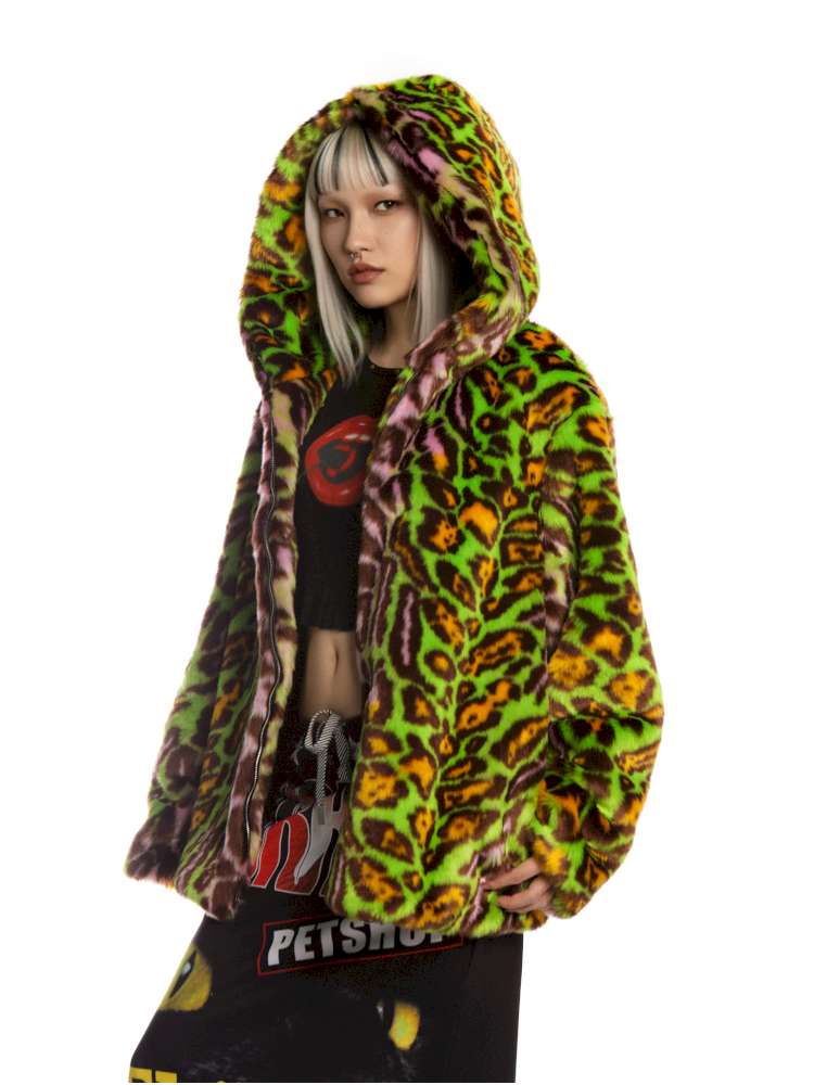 Y2K Leopard Print Cool Fur Hooded Jacket【s0000014911】