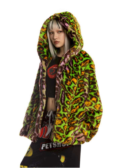 Y2K Leopard Print Cool Fur Hooded Jacket【s0000014911】