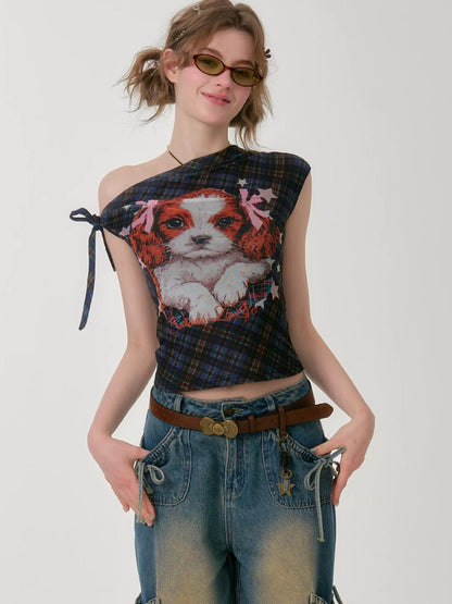 Plaid Print Off Shoulder T-Shirt【s0000016613】
