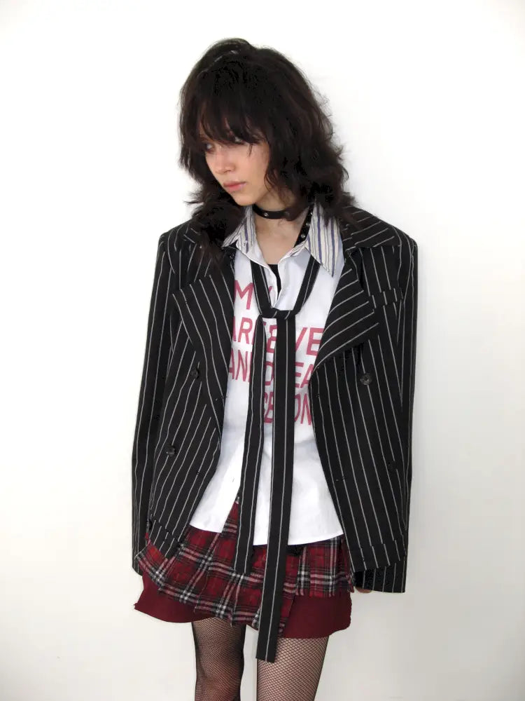 Lace-Up Striped Shorts Blazer【s0000014203】
