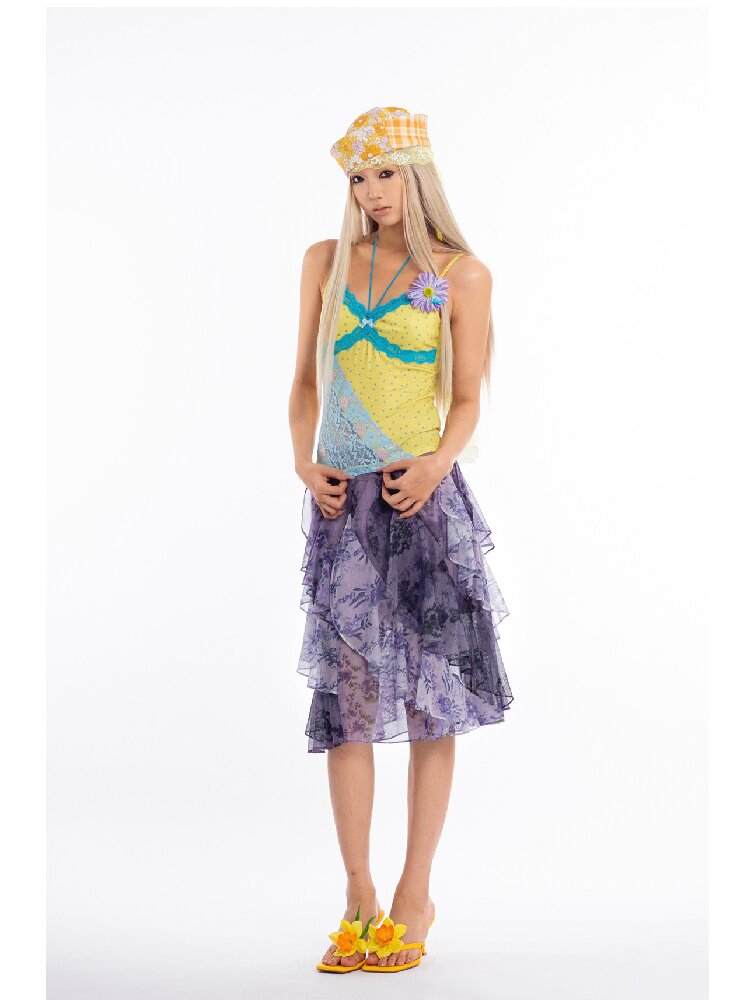 Retro Dream Flower Print Lace Skirt【s0000018061】