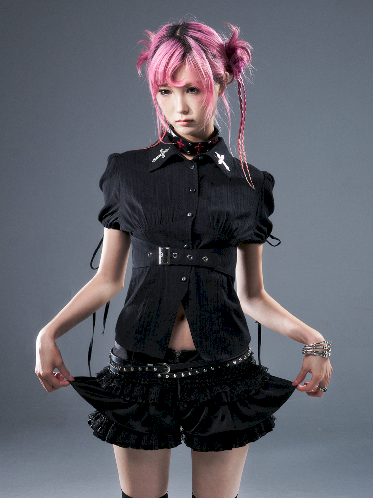 Bubble Sleeve Drawstring Shirt【s0000012946】