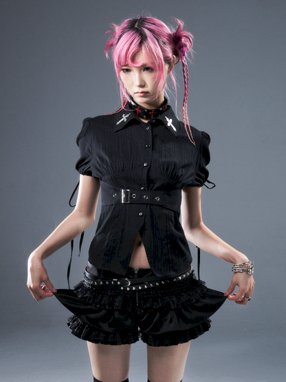 Bubble Sleeve Drawstring Shirt【s0000012946】