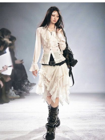 Gothic Pleated Ruffled Slim Shirt【s0000015450】