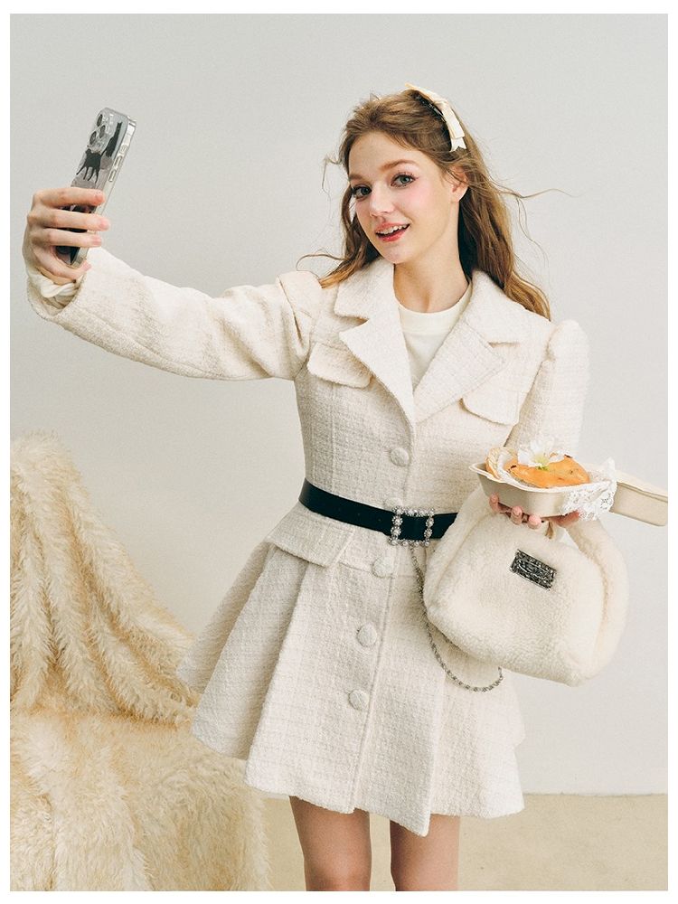 Pleated Waisted Tweed Jacket【s0000005281】