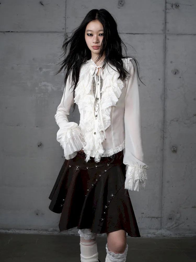 Court-Style Lace Chiffon Shirt【s0000013948】