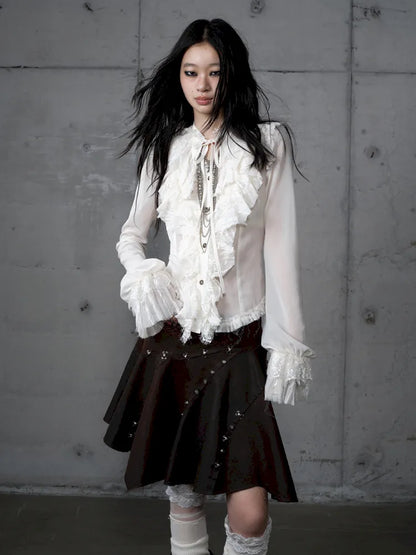 Court-Style Lace Chiffon Shirt【s0000013948】