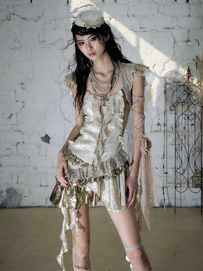 Baroque Satin Ruffle Two Piece Dress【s0000016996】