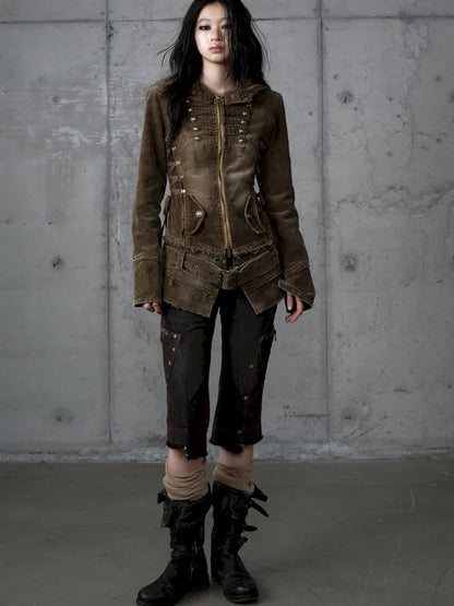 Corduroy Detachable Slim-Fit Hooded Jacket【s0000013952】