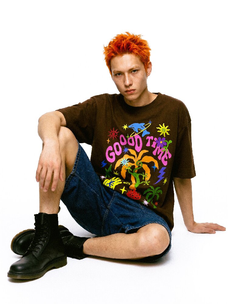 American Graffiti Print Loose T Shirt【s0000017112】
