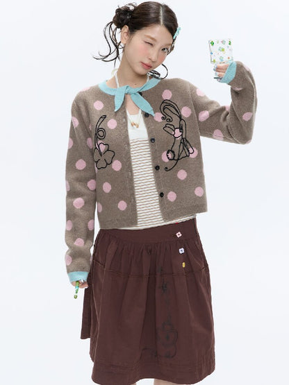 Contrasting Bow Polka Dot Sweater【s0000016382】