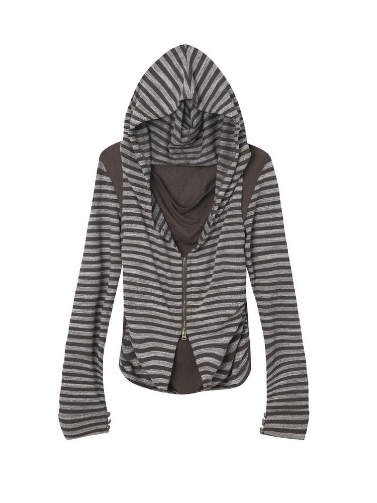 Patchwork Striped Hooded Pullover【s0000013900】