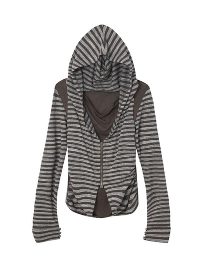 Patchwork Striped Hooded Pullover【s0000013900】