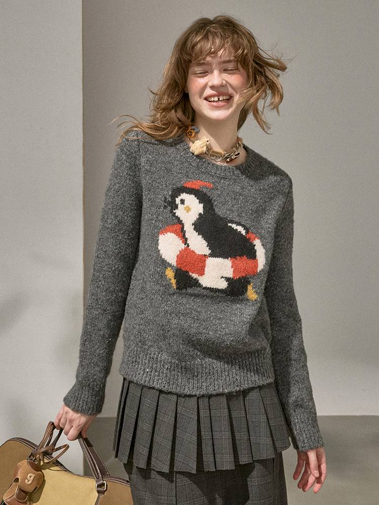 Penguin Jacquard Crewneck Knit Sweater【s0000014396】