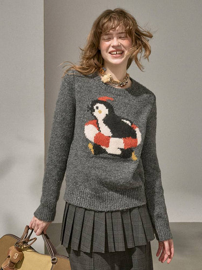 Penguin Jacquard Crewneck Knit Sweater【s0000014396】