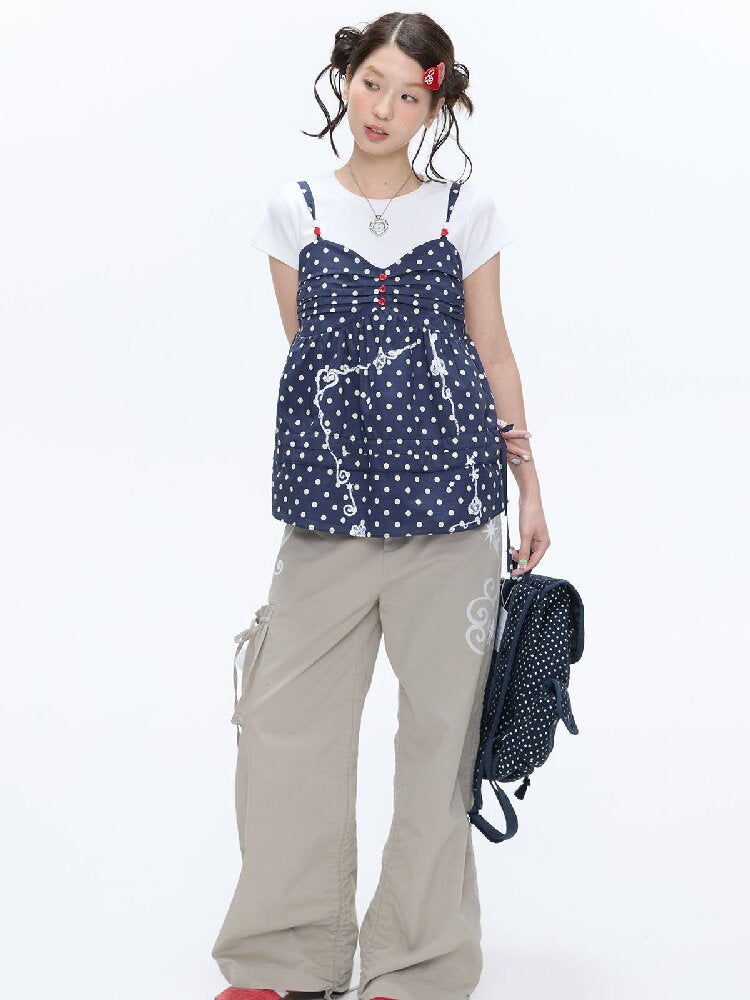 Summer Navy Blue Polka Dot Top【s0000016395】