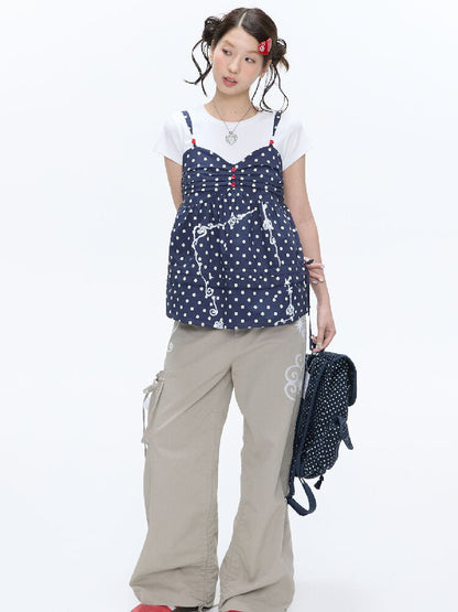 Summer Navy Blue Polka Dot Top【s0000016395】