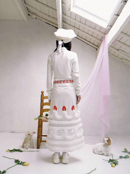 Strawberry Cake Print High-Neck T-Shirt【s0000014530】