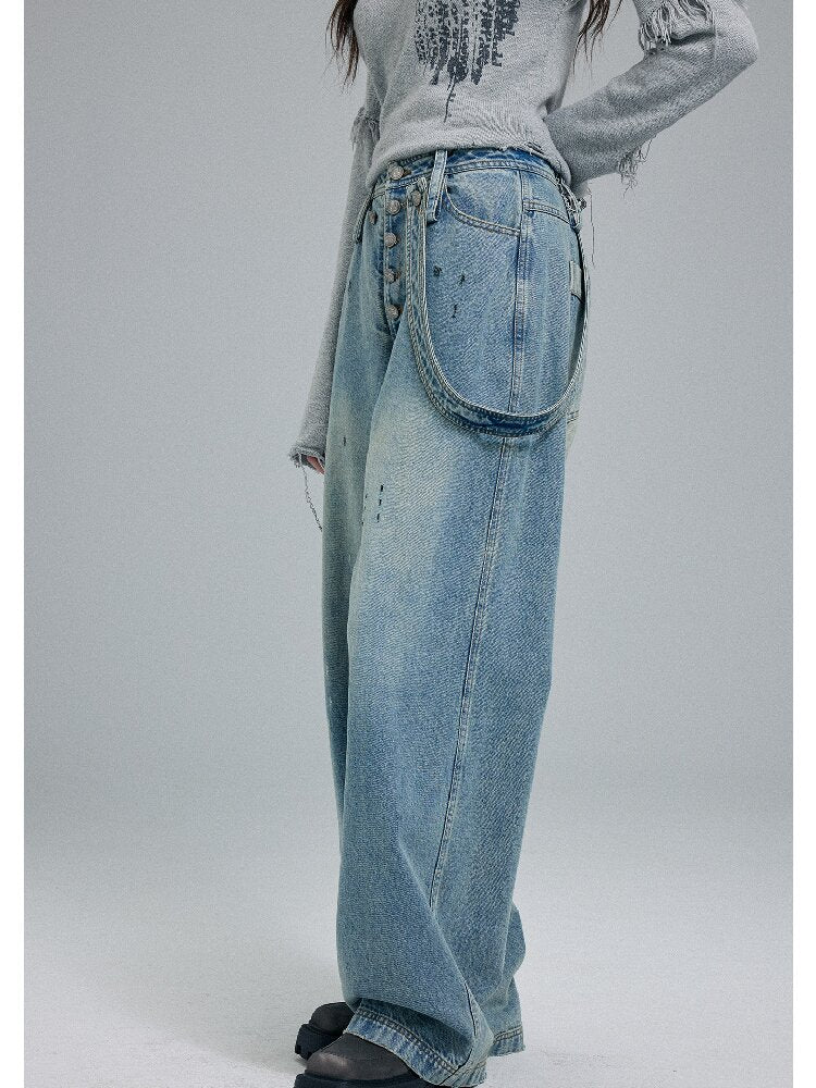 Washed Scratch Wide-Leg Jeans【s0000016255】