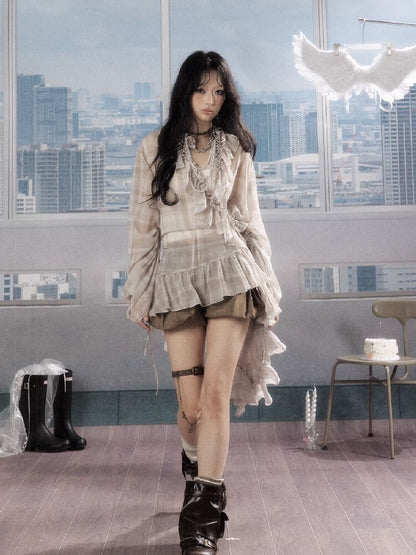 Plaid Ruffled Sunscreen Long Shirt【s0000016531】
