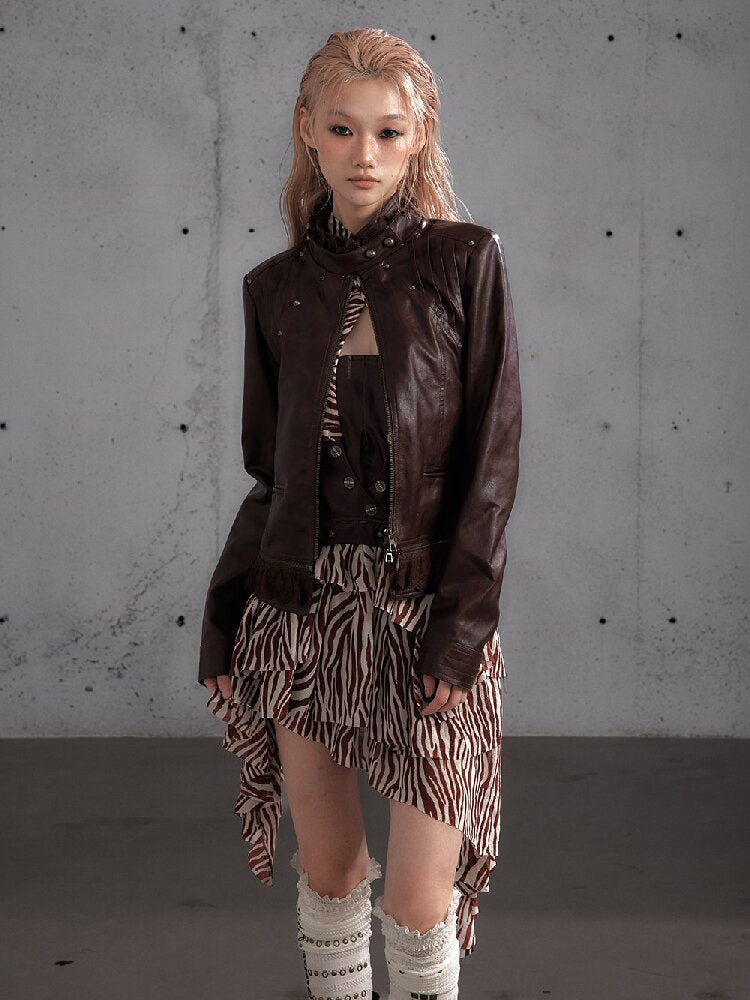 Riveted PU Leather Split Jacket【s0000019156】