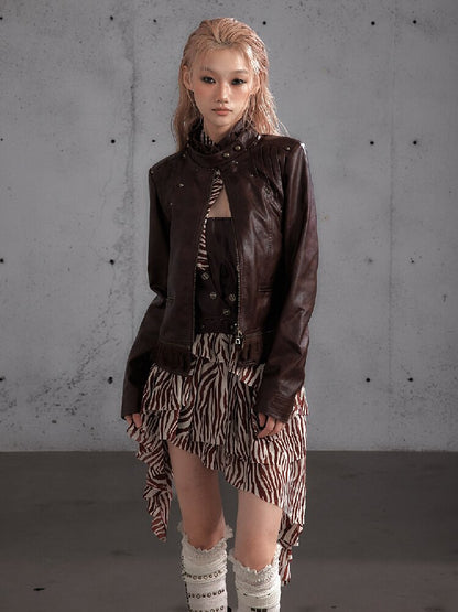 Riveted PU Leather Split Jacket【s0000019156】