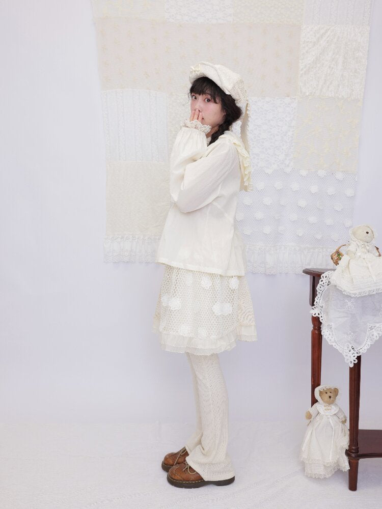 Lace Detachable Bow Pleated Shirt【s0000016501】