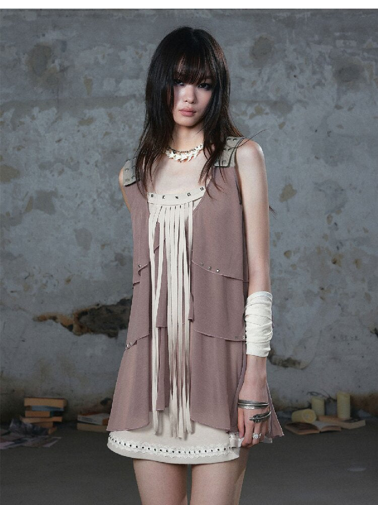 Ruffle Fringe Loose Faux Two-Piece Dress【s0000018099】