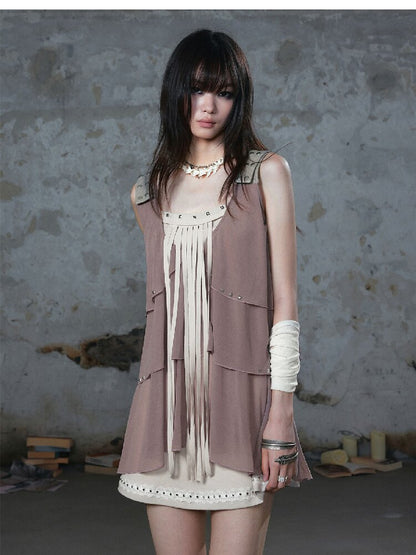 Ruffle Fringe Loose Faux Two-Piece Dress【s0000018099】