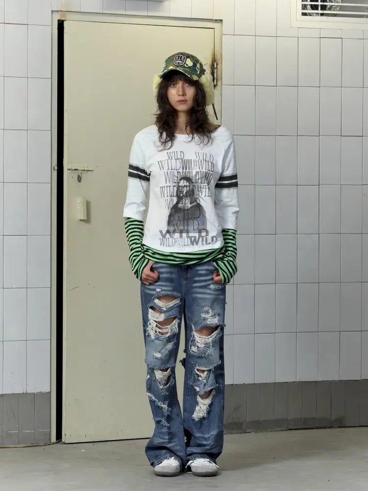 Patchwork Striped Long-Sleeve T-Shirt【s0000014207】