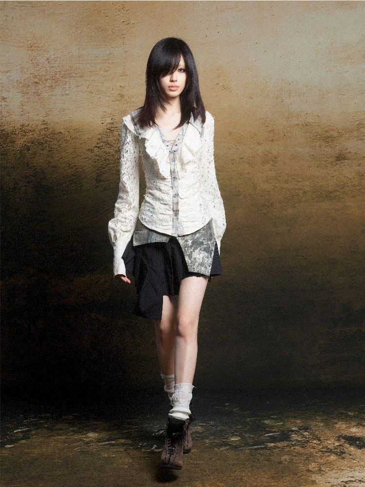 Ruffle Double Layer Collar Slim Shirt【s0000011814】