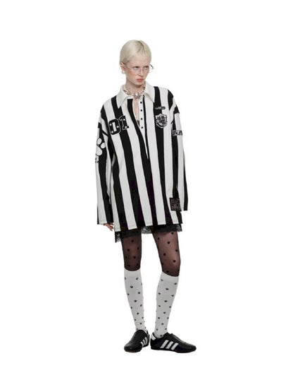 Black and white POLO Collar Ballgown【s0000011606】