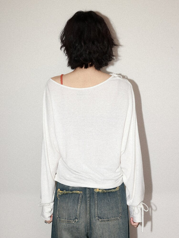 Mist Orchid Print Lace Up Top【s0000015457】