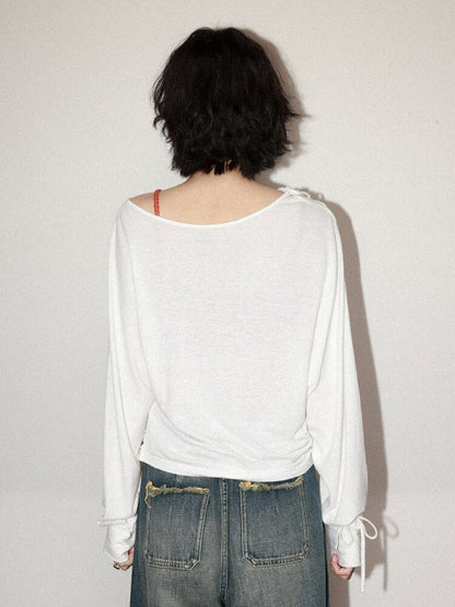 Mist Orchid Print Lace Up Top【s0000015457】