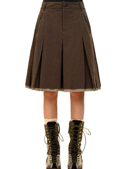 Patchwork Plaid Pleated Midi Skirt【s0000017940】