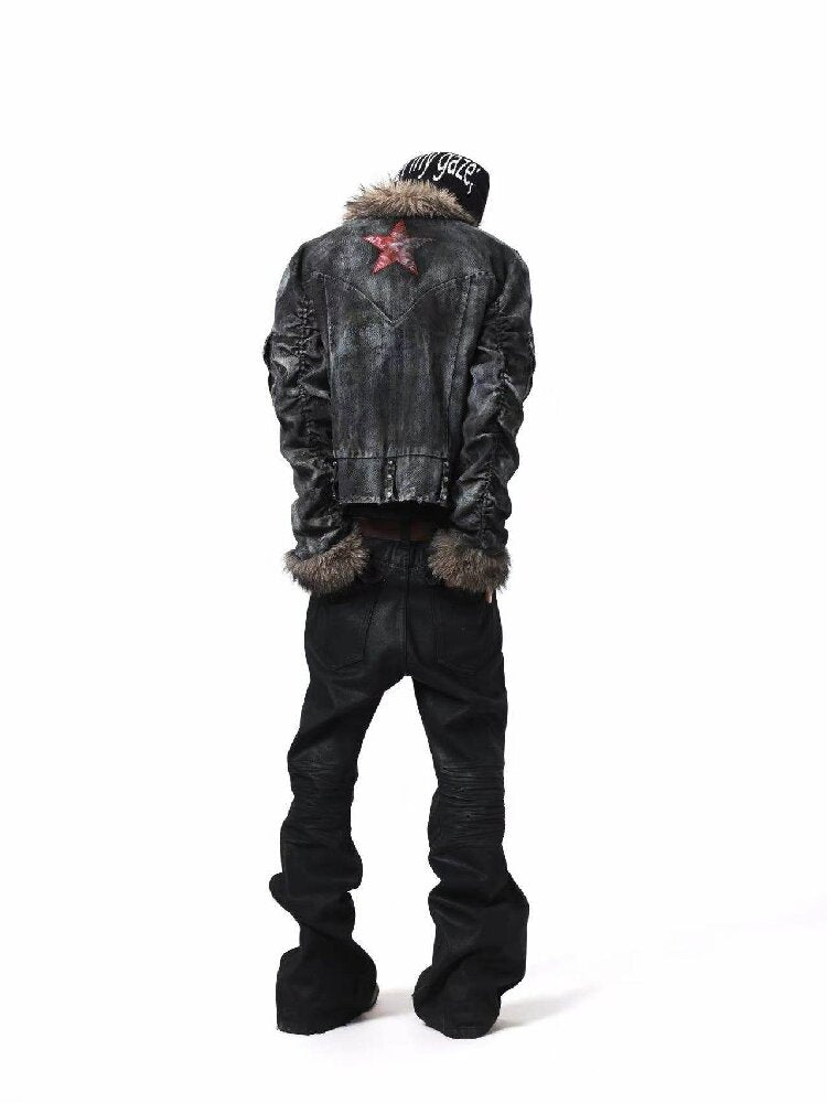 Washed Rivet Fur Collar Jacket【s0000018201】