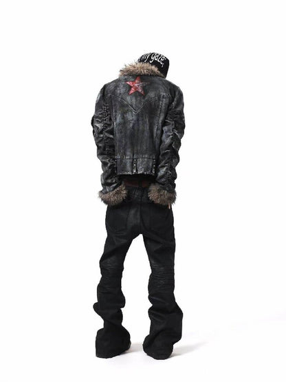 Washed Rivet Fur Collar Jacket【s0000018201】