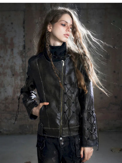 Strappy Slim-Fit Diagonal Zipper Coat【s0000013957】