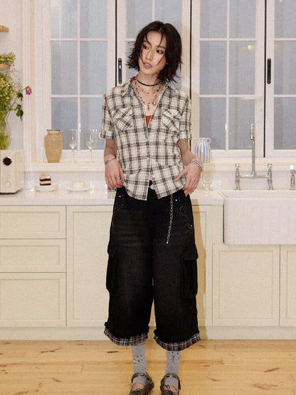 Spliced Plaid Diamond Wide Jeans【s0000016659】