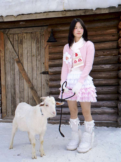 Strawberry Cake Jacquard Knit Scarf【s0000014943】