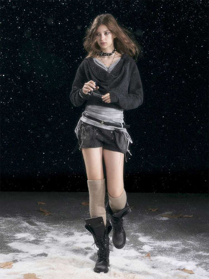 Striped Distressed Hooded Top【s0000014674】