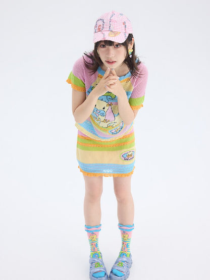 Hollow Knit Puppy Mini Skirt Set【s0000017689】